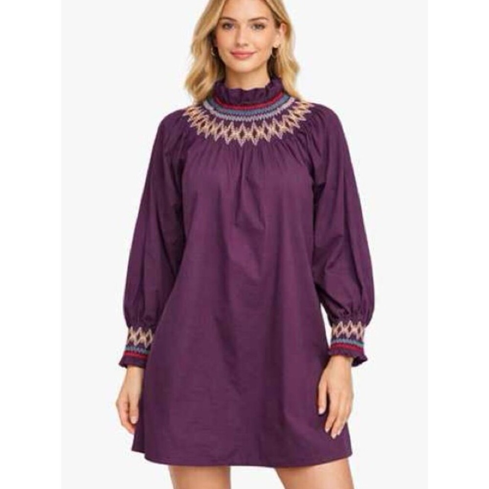 Pomander Place Wrenley Smocked Dress In Plum Size M
